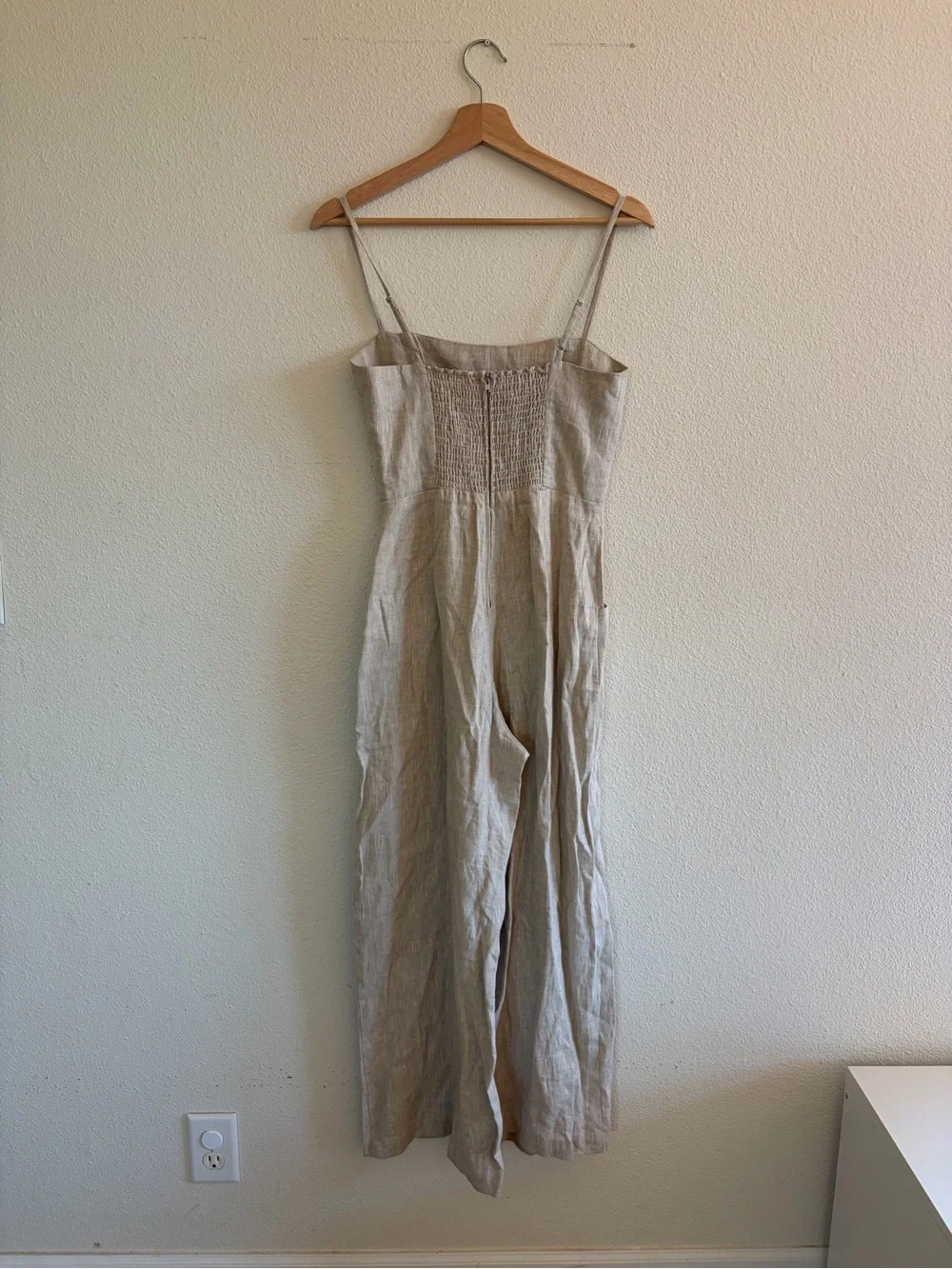 Reformation Natural Beige Linen Wide-Leg Jumpsuit